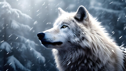 Obraz premium animal, white, wild, wolf, wildlife, nature, predator, head, background, mammal, isolated, fur, face, art, beast, graphic, carnivore, illustration, dog, lupus, winter, black, vector, portrait, snow, c