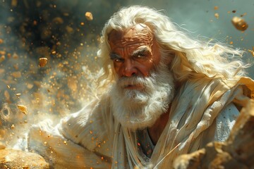 Moses Breaking Stone Tablets IIconic biblical scene of anger and defiance depicted in a dramatic and lifelike manner