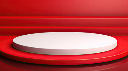 3D rendering. Red round stage with a white podium.