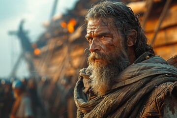 Obraz premium Realistic Depiction of Noah Building the Ark