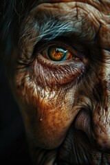 Close-Up of Elderly Person's Eye Capturing Deep Reflection and Wrinkles