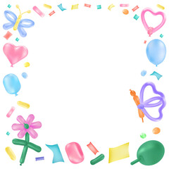 Birthday png design frame, balloon art on transparent background