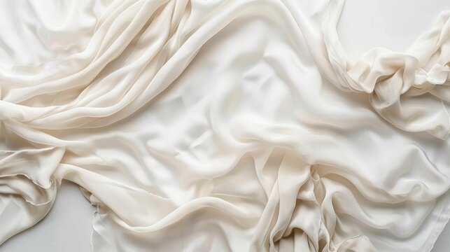 White background with silk fabric and empty space