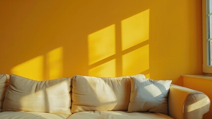 Comfortable couch next to bright wall in lounge