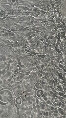 Trendy summer nature banner. Defocused liquid clear water surface texture with splashes bubbles with copy space. Water waves in sunlight background.	
