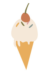 Ice-cream dessert sticker png transparent, cute doodle illustration in earthy feminine design