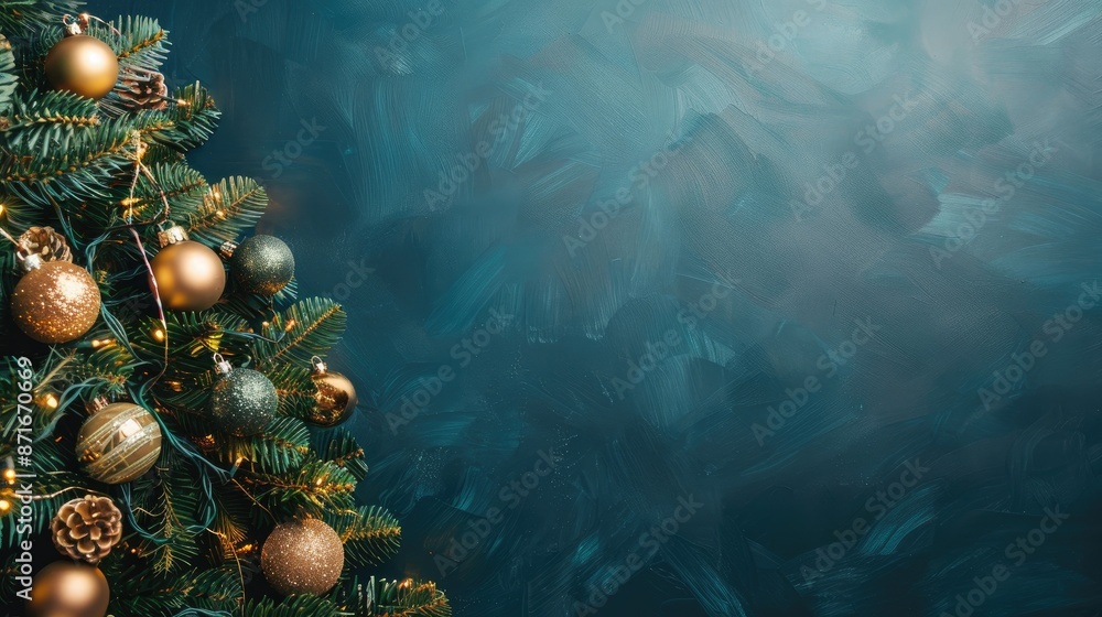 Poster christmas tree with ornaments and available space for customization