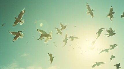 Fototapeta premium Birds in Flight, Sun, Sky