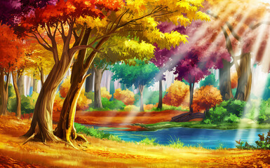 Autumn forest background, wallpaper