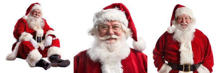 Collection of santas isolated on transparent or white background