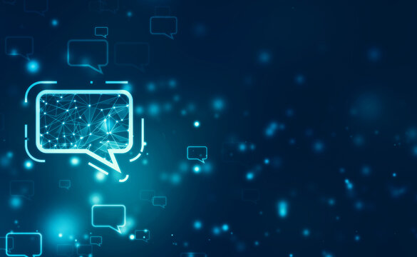 Communication, dialogue, virtual networking, e-commerce concept banner with speech bubbles and copy space in glowing Technology  background, Business Communication concept background