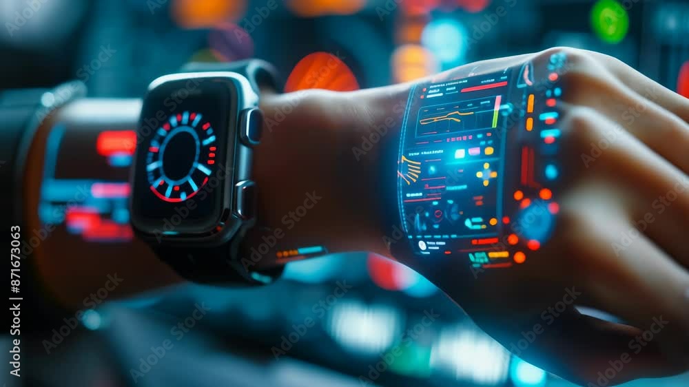 Poster smartwatch displaying 3d human anatomy and comprehensive health monitoring interface in modern techn