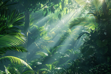 Sunlight Filtering Through Lush Rainforest Canopy