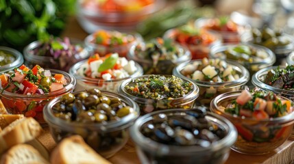 Variety of tapenade and small appetizers