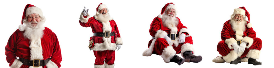 Collection of santas isolated on transparent or white background