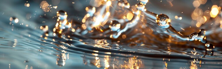 Capturing water droplets in golden light with artistry and flair for a dynamic, refreshing outdoor view
