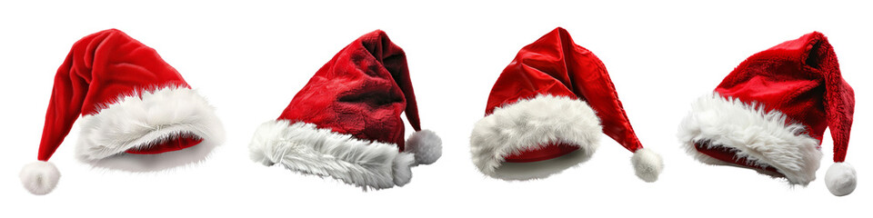 Collection of santa hats isolated on transparent or white background