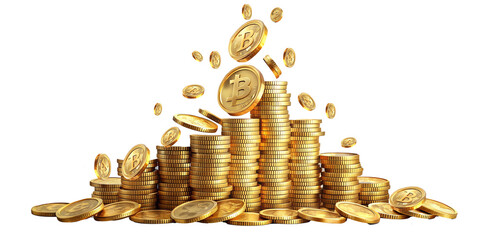 Stack  and pile of  bit coins isolated