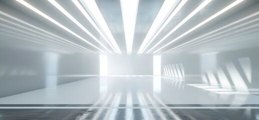 Spaceship Concept 3D Model of a Futuristic Scifi Reflective Room With White LED Lights And Stage Arena Background