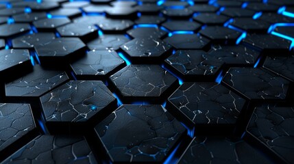 Obraz premium A futuristic and technological concept of a black hexagonal surface.