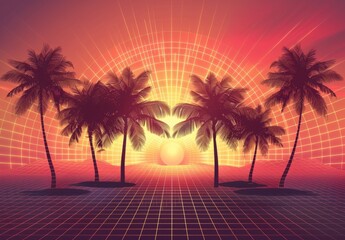 Naklejka premium Featuring neon, synthwave, and retrowave background images. Retro video games, futuristic design, rave music, 1980s computer graphics, and sci-fi concept.