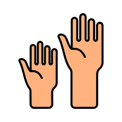 Two hands raised. Hands, raise, support, help, volunteer, assist, charity, aid, cooperation, teamwork, gesture, participation, giving, community, hand icon