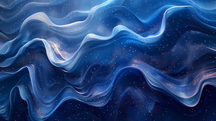 Obraz premium Abstract waves in deep blue hues with star-like sparkles creating a serene, dreamlike atmosphere.