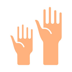 Two hands raised. Hands, raise, support, help, volunteer, assist, charity, aid, cooperation, teamwork, gesture, participation, giving, community, hand icon