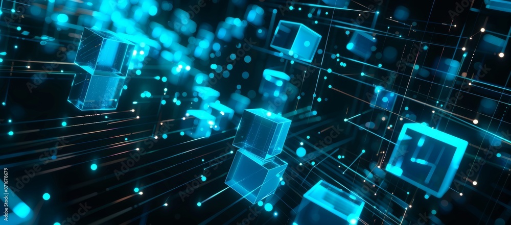 Poster internet connection global networking high-tech digital technology, blockchain, mainframe, and big d