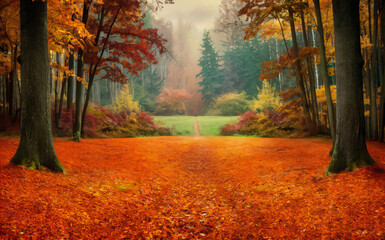 Fototapeta premium Autumn forest background, wallpaper