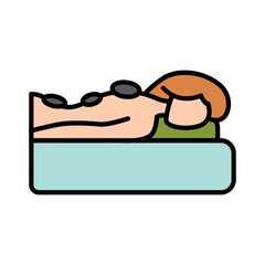 Hot stone massage line icon. Spa, relaxation, therapy, wellness, stones, body, therapeutic, treatment, back, heat, muscle, balance, healing, calm, stress relief, massage table, professional