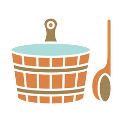 Sauna bucket and ladle line icon. Wooden, bucket, sauna, ladle, water, spa, bath, relaxation, wellness, equipment, traditional, handle, steam, bathhouse, hygiene, cleansing, health, therapy, hot, heat © Anastasia