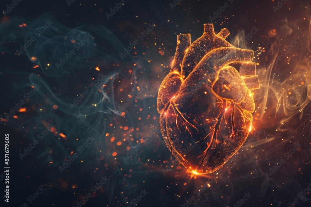 Poster it shows a futuristic and technological heart constructed from wires and circuits, attached to an ai