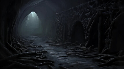 dark, underground, mysterious, labyrinthine, artwork, surreal  Fantasy wallpaper, rpg  landscape