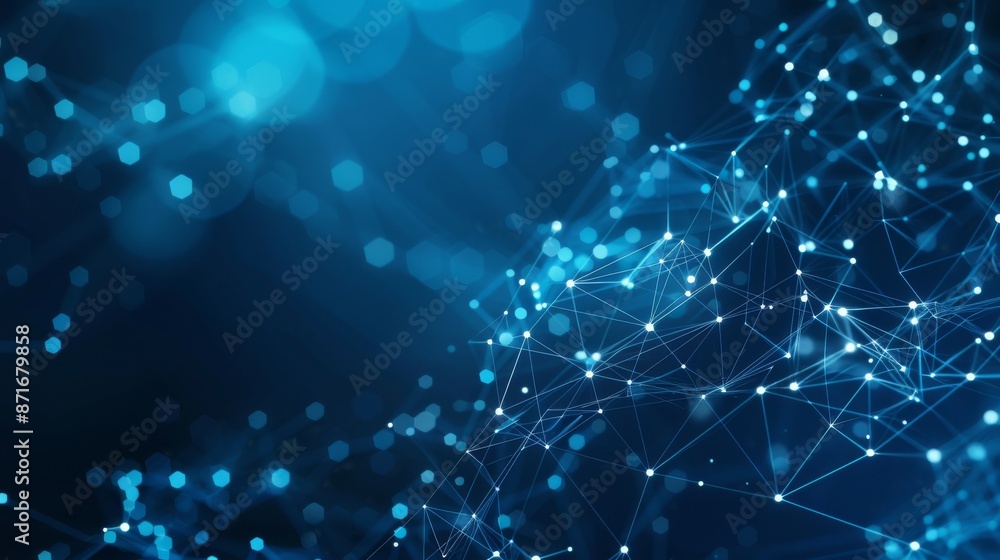 Poster this background features a network grid and particles connected to it. stock image aig21.