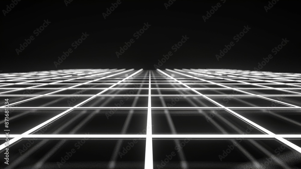 Poster a wireframe background with 80s retro futuristic elements, rendered in 3d