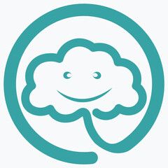 Flat icon of a smiling cloud in a circle. Vector image of air with a smile.