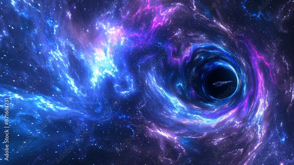 Poster in this science fiction scene, a seamless loop wormhole runs straight through time and space. warp s