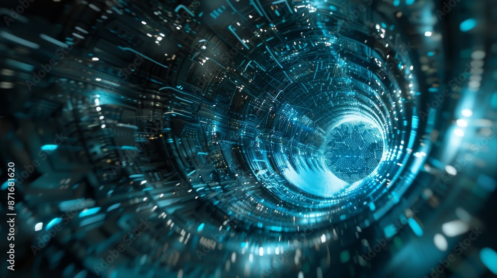 Aufkleber 3d animation of a vortex hyperspace tunnel wormhole time and space science fiction background
