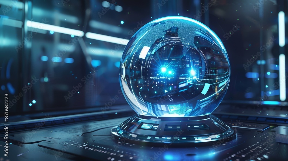 Poster stock generator and three dimensional illustration of an innovative futuristic computer system with 