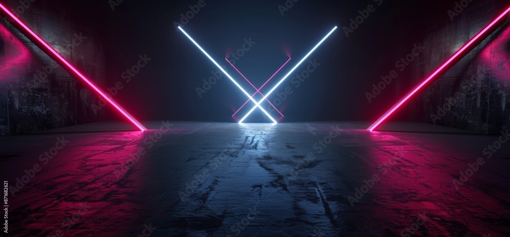 Aufkleber animated stage with neon lasers glinting and shining sci-fi era blue purple construction dancing on 