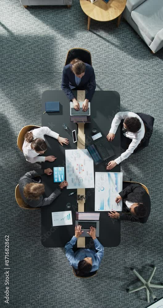 Aufkleber vertical screen: top down view: diverse team of professional managers and specialists analyzing busi