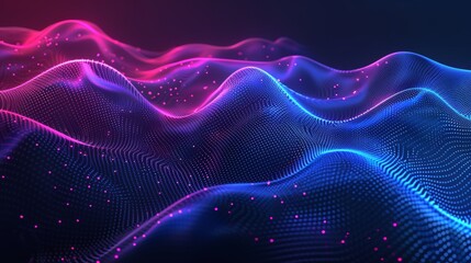Fototapeta premium Digital background with dots of blue purple wave lines. Abstract technology big data. Photorealistic rendering in 3D.