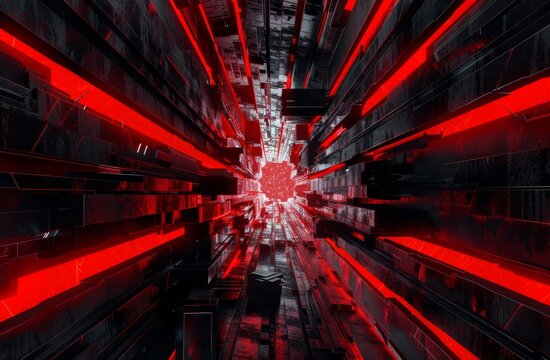 A futuristic & technological design of a corridor in space with contemporary and futuristic elements. A cyberpunk and valorous theme hall interior with a modern and scientific danger concept.