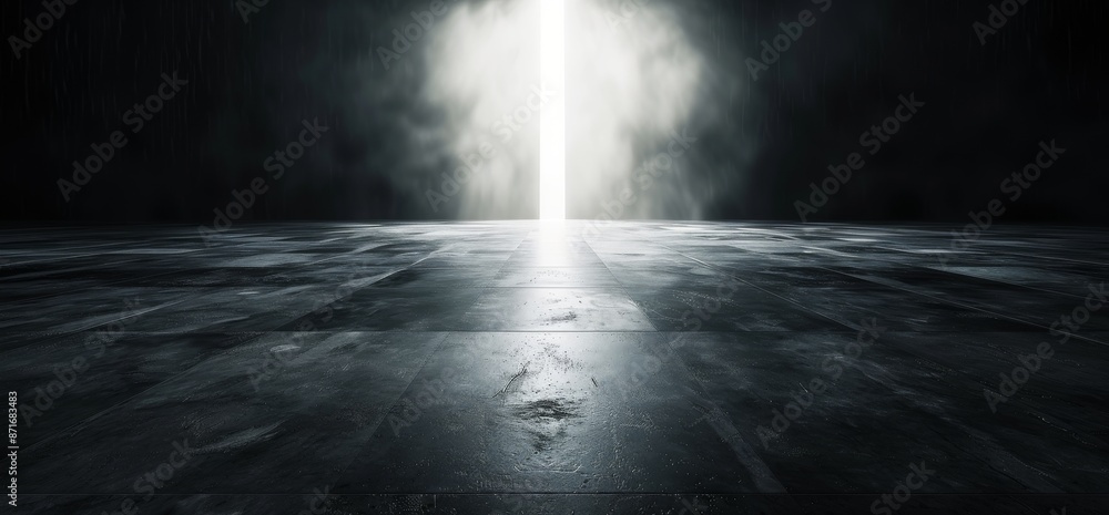 Aufkleber three-dimensional rendering of an empty cement warehouse with sci-fi futuristic lighting and neon tu