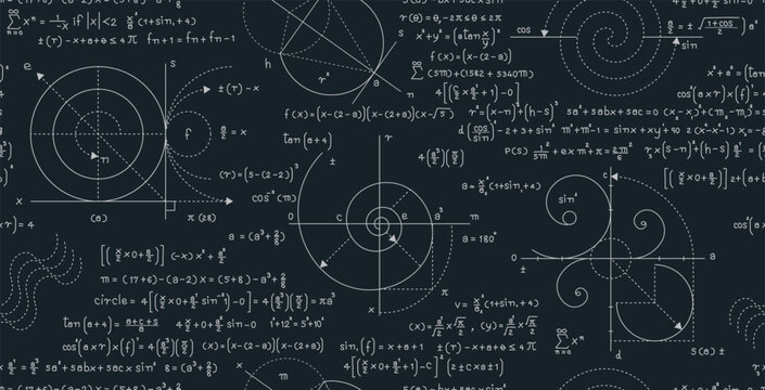 Seamless pattern with mathematical formulas on a chalkboard.