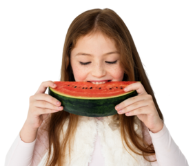 Happy girl eating a watermelon transparent png