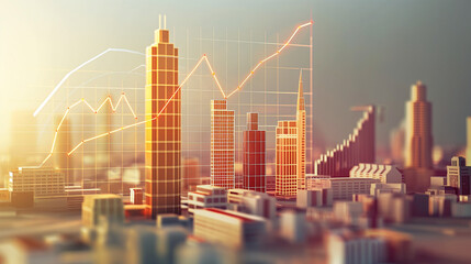 Obraz premium City architecture, building company concept with real estate graphs chart