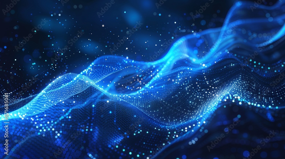 Poster future point wave. blockchain data fields. network line connect stream. big data technology concept.