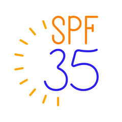 SPF 35 line icon. Skincare, ultraviolet, beauty, spa, sunburn, rejuvenation, cleansing, facial mask, therapy, wellness, health, anti-aging, pampering, glow, hydration, facial care, self-care, salon